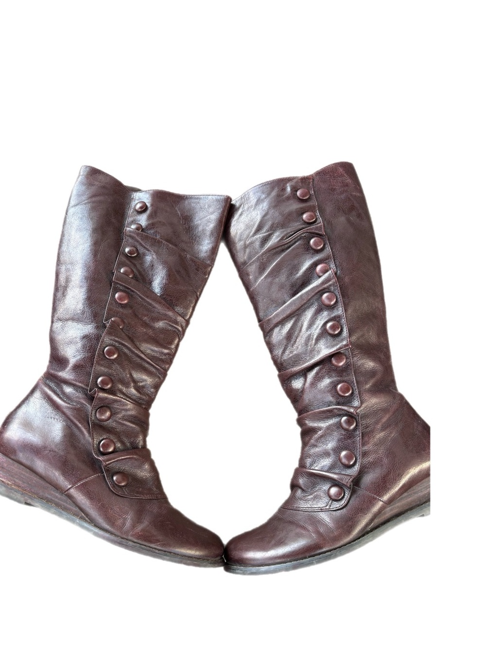 Miz Mooz Burgundy Button-Front Leather Knee Boots